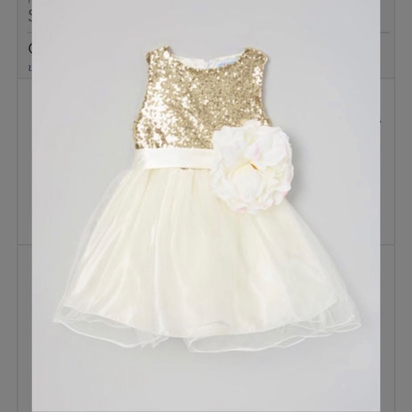 Beautiful Ivory And Gold Sequin Girl Dresses - Picture 1 of 1